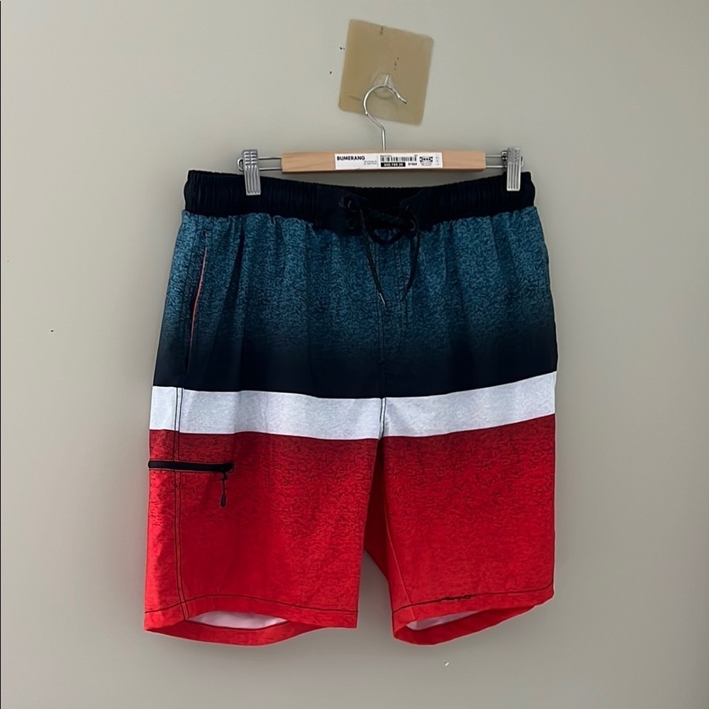 Texfit Mens Swim Trunks Large Red Black White Board Shorts
